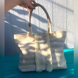 Stella & Dot “Hello Gorgeous” Off White/Light Grey Tote Bag